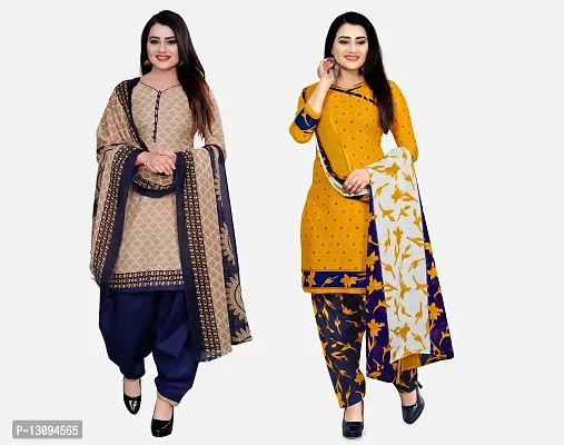 Elegant Multicoloured Cotton Printed Dress Material With Dupatta For Women Pack Of 2