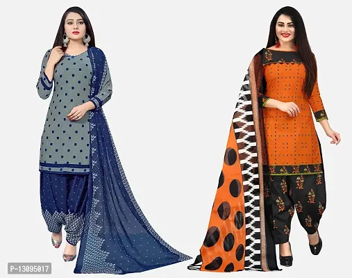 Elegant Multicoloured Cotton Printed Dress Material With Dupatta For Women Pack Of 2