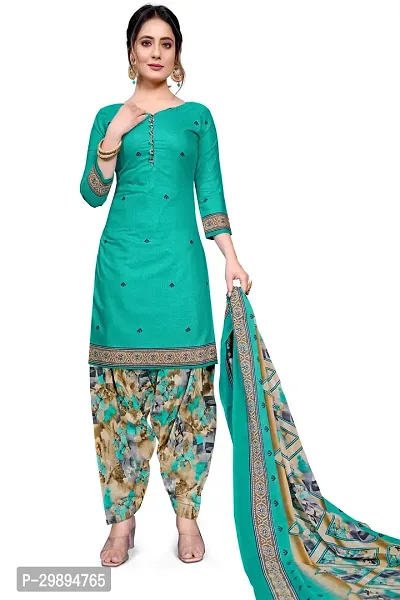 Elegant Cotton Blend Printed Dress Material with Dupatta For Women