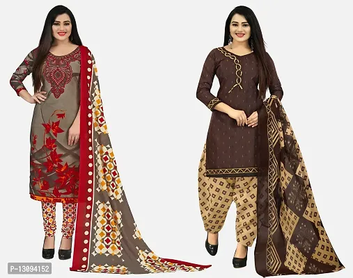 Elegant Multicoloured Cotton Printed Dress Material With Dupatta For Women Pack Of 2-thumb0