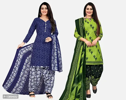 Elegant Multicoloured Cotton Printed Dress Material With Dupatta For Women Pack Of 2-thumb0