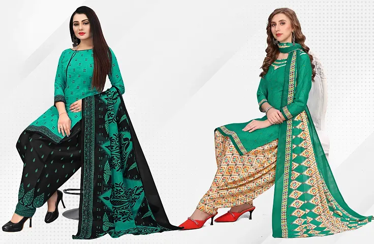 Elegant Dress Material With Dupatta For Women Pack Of 2