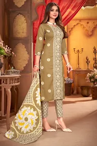 Elegant Cotton Blend Embroidered Dress Material with Dupatta For Women-thumb1