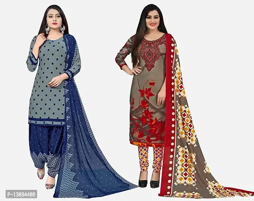 Elegant Multicoloured Cotton Printed Dress Material With Dupatta For Women Pack Of 2