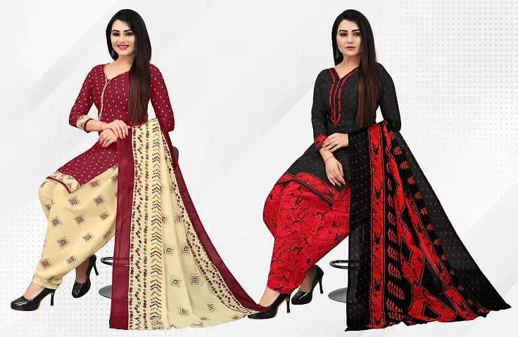 Elegant Dress Material With Dupatta For Women Pack Of 2