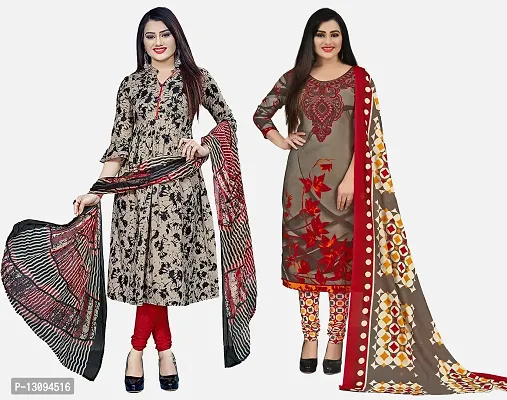 Elegant Multicoloured Cotton Printed Dress Material With Dupatta For Women Pack Of 2-thumb0