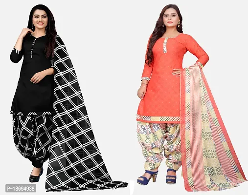 Elegant Multicoloured Cotton Printed Dress Material With Dupatta For Women Pack Of 2-thumb0