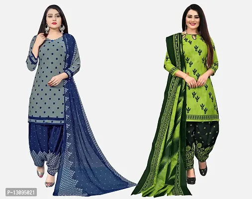 Elegant Multicoloured Cotton Printed Dress Material With Dupatta For Women Pack Of 2