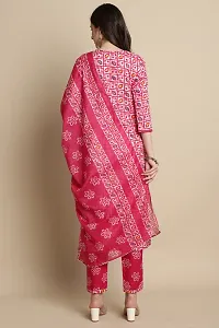 Stylish Red Printed Cotton Blend Kurta Pant With Dupatta For Women-thumb2