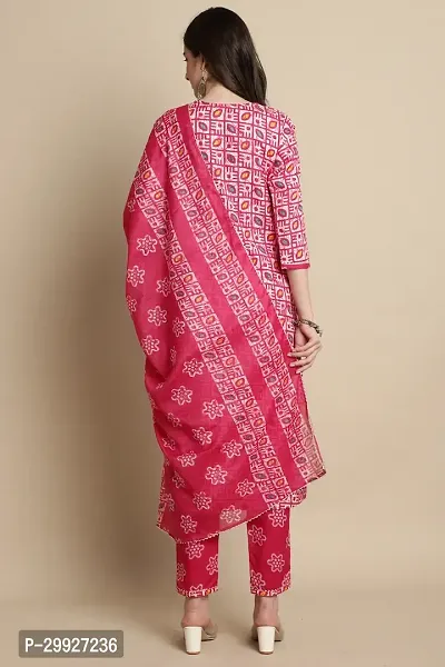 Stylish Red Printed Cotton Blend Kurta Pant With Dupatta For Women-thumb3