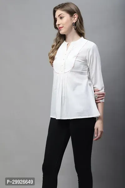 Elegant White Pure Cotton Solid Top For Women-thumb3