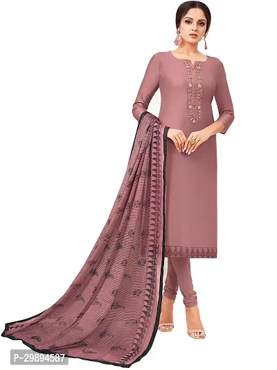 Elegant Chanderi Silk Embroidered Dress Material with Dupatta For Women-thumb0