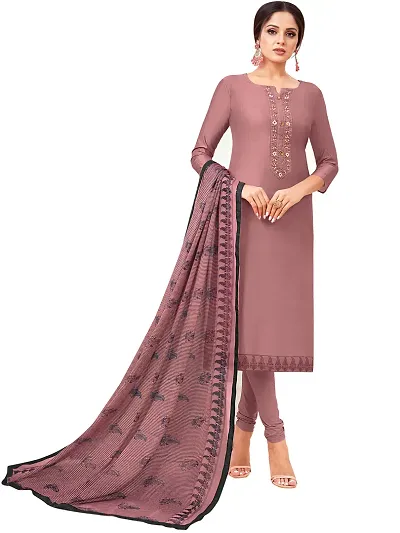 Rajnandini Women Dusty Chanderi Silk Embroidered Semi-Stitched Salwar Suit Material (Joplang5010)