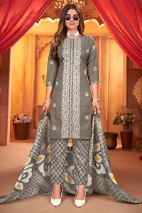 Elegant Cotton Blend Embroidered Dress Material with Dupatta For Women-thumb1