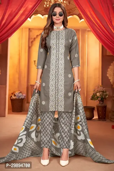 Elegant Cotton Blend Embroidered Dress Material with Dupatta For Women-thumb2