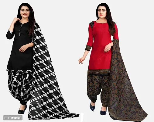 Elegant Multicoloured Cotton Printed Dress Material With Dupatta For Women Pack Of 2