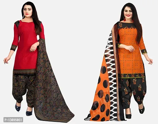 Elegant Multicoloured Cotton Printed Dress Material With Dupatta For Women Pack Of 2-thumb0