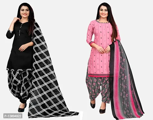 Elegant Multicoloured Cotton Printed Dress Material With Dupatta For Women Pack Of 2-thumb0