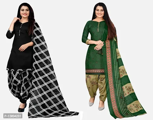 Elegant Multicoloured Cotton Printed Dress Material With Dupatta For Women Pack Of 2