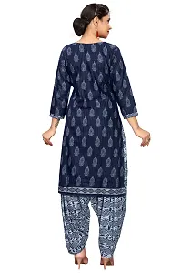 Stylish Navy Blue Cotton Blend Kurta, Bottom And Dupatta Set For Women-thumb4