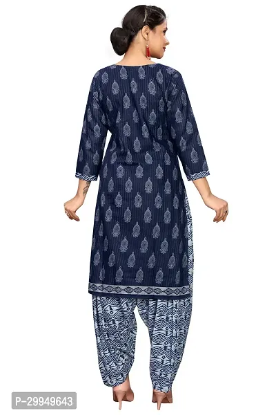 Stylish Navy Blue Cotton Blend Kurta, Bottom And Dupatta Set For Women-thumb5