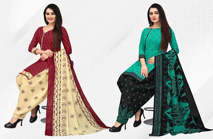 Elegant Dress Material With Dupatta For Women Pack Of 2