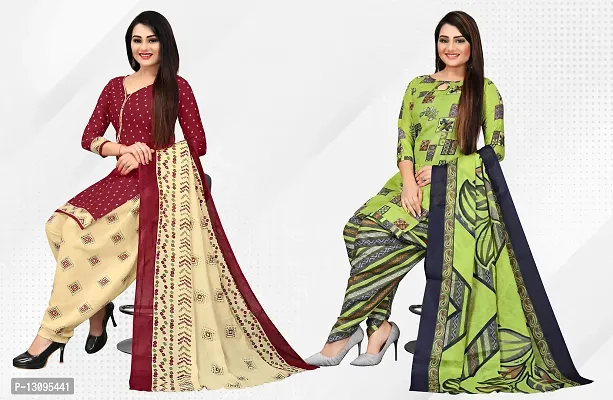 Elegant Multicoloured Cotton Printed Dress Material With Dupatta For Women Pack Of 2-thumb0