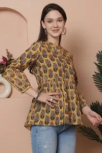 Elegant Yellow Pure Cotton Printed Top For Women-thumb3