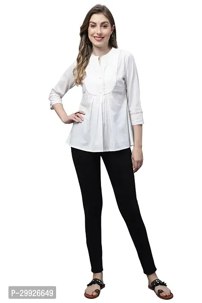 Elegant White Pure Cotton Solid Top For Women-thumb0