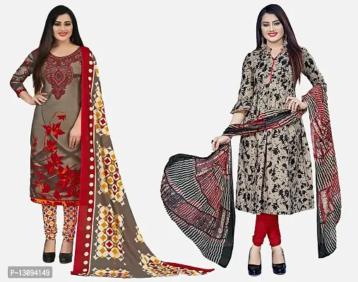 Elegant Multicoloured Cotton Printed Dress Material With Dupatta For Women Pack Of 2-thumb0