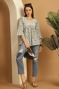 Elegant White Pure Cotton Printed Top For Women-thumb4