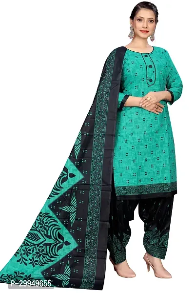 Stylish Green Cotton Blend Kurta, Bottom And Dupatta Set For Women-thumb3