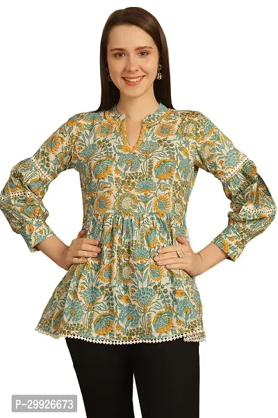 Elegant Multicoloured Pure Cotton Printed Top For Women