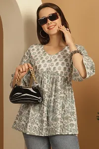 Elegant White Pure Cotton Printed Top For Women-thumb2