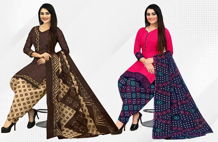 Elegant Dress Material With Dupatta For Women Pack Of 2