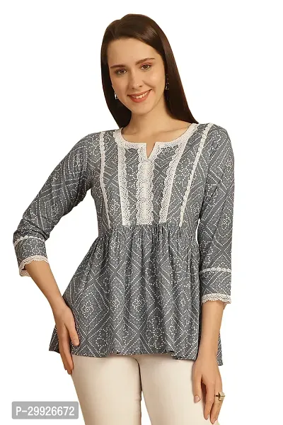 Elegant Grey Pure Cotton Printed Top For Women