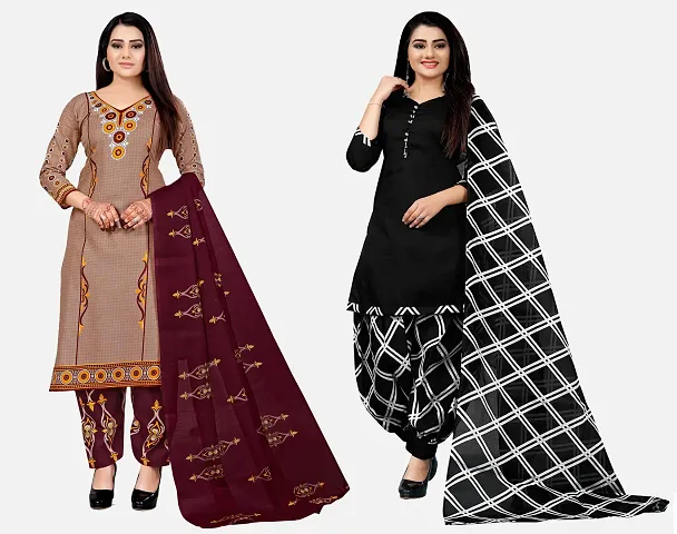 Elegant Dress Material With Dupatta For Women Pack Of 2