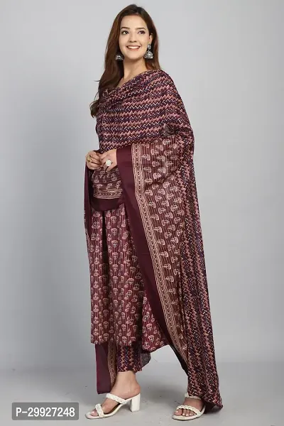 Stylish Purple Printed Cotton Kurta Pant With Dupatta For Women-thumb4