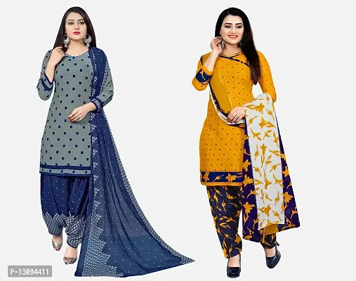 Elegant Multicoloured Cotton Printed Dress Material With Dupatta For Women Pack Of 2