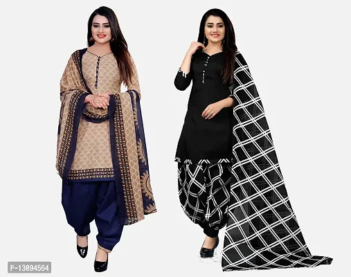 Elegant Multicoloured Cotton Printed Dress Material With Dupatta For Women Pack Of 2