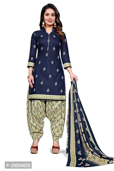 Elegant Cotton Blend Printed Dress Material with Dupatta For Women