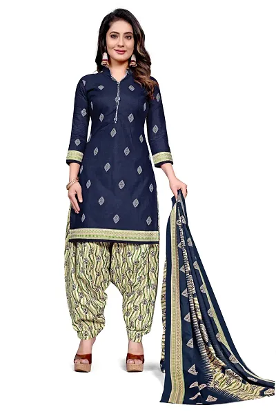 Elegant Blend Dress Material with Dupatta For Women