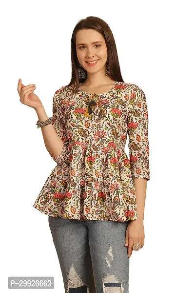 Elegant Multicoloured Pure Cotton Printed Top For Women