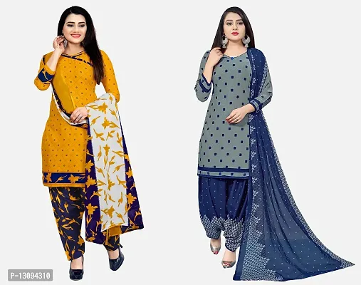 Elegant Multicoloured Cotton Printed Dress Material With Dupatta For Women Pack Of 2