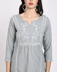 Stylish Grey Embroidered Rayon Slub Kurta For Women-thumb2