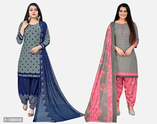 Elegant Multicoloured Cotton Printed Dress Material With Dupatta For Women Pack Of 2-thumb0