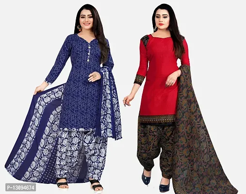 Elegant Multicoloured Cotton Printed Dress Material With Dupatta For Women Pack Of 2-thumb0