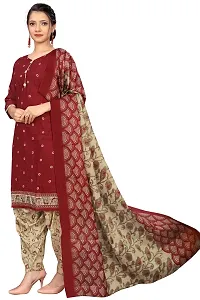 Stylish Maroon Cotton Blend Kurta, Bottom And Dupatta Set For Women-thumb1