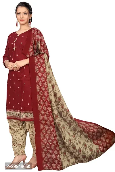 Stylish Maroon Cotton Blend Kurta, Bottom And Dupatta Set For Women-thumb2