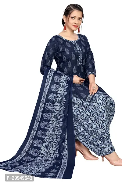 Stylish Navy Blue Cotton Blend Kurta, Bottom And Dupatta Set For Women-thumb4